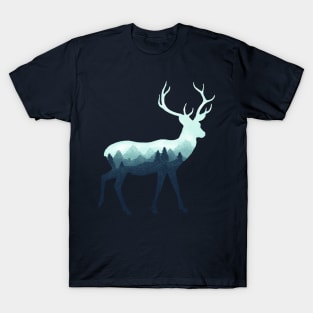 Dramabite Deer Stag Elk Double Exposure Surreal Wildlife Animal T-Shirt